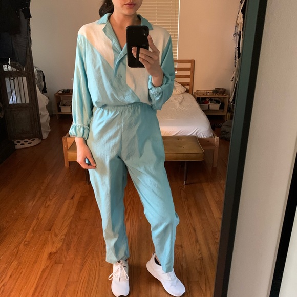 blue and white jogging suit